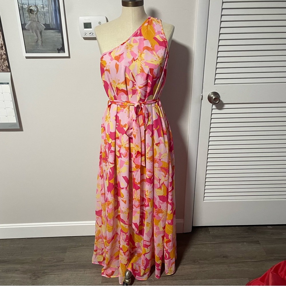 Asymmetrical tropical maxi dress